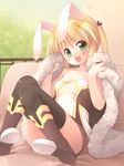  :d black_legwear blonde_hair blush emurin high_wizard holding long_hair looking_at_viewer open_mouth ragnarok_online sitting smile solo thighhighs twintails 