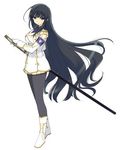  black_hair female girl green_eyes ikaruga_(senran_kagura) long_hair lowres senran_kagura senran_kagura_(series) sword weapon 