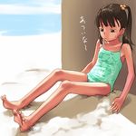  beach brown_eyes brown_hair dark_skin mizugi pettanko ponytail tagme 