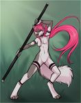  ajna breasts canine female hair korin long_hair mammal nude pink pink_hair polearm solo staff weapon wolf 