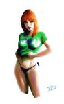  caitlin_fairchild gen13 green_eyes heroine long_hair mound_of_venus orange_hair redhead side-tie_bikini t-shirt watermark 