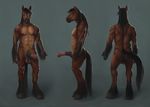  animal_genitalia anthro anus balls black_hair brown brown_eyes brown_fur equine erection fur hair hooves horse horsecock looking_at_viewer male mammal mane morticus muscles nipples nude penis solo standing tail 