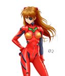  bangs blue_eyes bodysuit bracer breasts brown_hair closed_mouth contrapposto cowboy_shot evangelion:_3.0_you_can_(not)_redo eyepatch floating_hair gloves hair_between_eyes hand_on_hip headgear legs_apart light_smile long_hair looking_at_viewer medium_breasts neon_genesis_evangelion number pilot_suit plugsuit rebuild_of_evangelion shikinami_asuka_langley shiny shiny_clothes simple_background simpson_(gonpurin) skinny smile smirk solo souryuu_asuka_langley standing tape turtleneck two_side_up white_background 