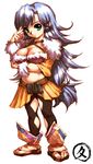  argyle_cutout black_legwear blue_hair breast_hold breasts cleavage final_fantasy final_fantasy_crystal_chronicles full_body green_eyes hand_to_head hisahiko large_breasts long_hair looking_at_viewer navel open_toe_shoes sandals selkie simple_background skirt smile solo standing very_long_hair white_background 