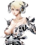  armor blonde_hair blue_eyes breasts cleavage horns large_breasts original solo tanupo 