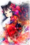  black_hair cat_girl colorful cute flower food kemonomimi mochi nekomimi rice_cake tagme wafuku 