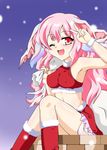  fins mermaid midriff monster_girl persia_(rune_factory) pink_eyes pink_hair rune_factory rune_factory_3 santa_costume santa_suit wink 