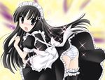  akiyama_mio ass black_eyes black_hair blush k-on! maid nekoma_kotomitsu panties solo striped striped_panties surprised thighhighs underwear 