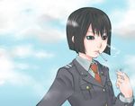  blue_eyes bob_cut brown_hair cigarette kusanagi_suito matsui_celine military military_uniform necktie pettanko short_hair smoking the_sky_crawlers uniform 