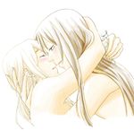 blush brown_hair embrace hug k-on! kotobuki_tsumugi megane shiratamama yamanaka_sawako yuri 
