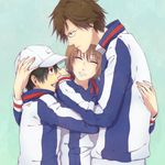  3boys echizen_ryouma fuji_shuusuke glasses hug male male_focus multiple_boys tennis_no_ouji-sama tennis_no_oujisama tezuka_kunimitsu yaoi 