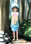  bucket bucket_of_water copyright_request forest fujishiro_touma hat nature sandals solo tree 