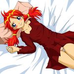  bed_sheet blue_eyes blush dress pantsu red_hair ussr-tan 