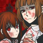  artist_request bangs blood blunt_bangs brown_hair hime_cut lowres mother_and_daughter multiple_girls red_eyes red_hair umineko_no_naku_koro_ni ushiromiya_maria ushiromiya_rosa 