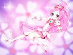  boots bow brooch choker cure_blossom earrings hanasaki_tsubomi heart heartcatch_precure! jewelry knee_boots long_hair magical_girl pink pink_background pink_bow pink_choker pink_eyes pink_hair ponytail precure ribbon smile solo taroimo thigh_boots thighhighs wrist_cuffs 