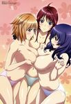  3girls beria_teresa black_hair breast_grab breast_lift breast_press breasts brown_hair cleavage happy huge_breasts itadaki_shinji oppai oribe_mafuyu pantsu seikon_no_qwaser symmetrical_docking topless yamanobe_tomo 