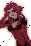  akiza_izinski biker_clothes bikesuit blush breasts brown_eyes cleavage izayoi_aki red_hair smile yu-gi-oh! yugioh_5d&#039;s yuu-gi-ou_5d's 