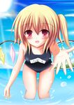  blonde_hair flandre_scarlet highres one-piece_swimsuit red_eyes school_swimsuit solo swimsuit touhou wings yuzin 