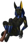  anubis breasts canine cum deity edit female footjob green_eyes hindpaw jackal male nipple_piercing nipples penis photoshop piercing pinup snoot straight white_background zareonianwolf 