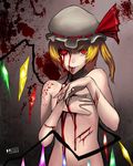  :p bad_id bad_pixiv_id blonde_hair blood blood_on_face blood_splatter bloodshot_eyes cuts deep_wound eyes flandre_scarlet hat highres horror_(theme) injury jjune nude red_eyes solo tongue tongue_out touhou upper_body wings 
