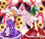  adapted_costume blonde_hair flower green_hair hat kazami_yuuka multiple_girls red_eyes shinhwe sunflower touhou yakumo_yukari 