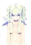  android asymmetrical_wings blue_eyes breasts expressionless green_hair hair_ornament highres long_hair md5_mismatch mechanical_wings medium_breasts nude original shindou_kamichi simple_background solo twintails wings 