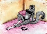  bed bondage bound bra feline female leopard mammal schnolf silber snow_leopard solo underwear 