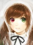  bad_id bad_pixiv_id brown_hair closed_mouth eyelashes face green_eyes headdress heterochromia lace lips long_hair minami_haruya portrait red_eyes rozen_maiden smile solo suiseiseki 