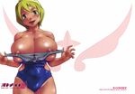  blonde_hair blue_swimsuit breasts cleavage cover cover_page curvy doujinshi erstin_ho fukudahda garderobe_swimsuit green_eyes highres huge_breasts my-otome nipple_slip nipples one-piece_swimsuit plump school_swimsuit short_hair solo swimsuit wet 