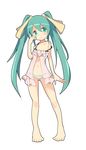  aqua_eyes aqua_hair bad_feet barefoot green_eyes hatsune_miku highres legs mukuroi panties solo twintails underwear vocaloid younger 