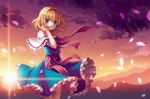  alice_margatroid blonde_hair blue_eyes cherry_blossoms cloud ribbon rie_(reverie) solo sunset touhou 