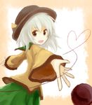  bad_id bad_pixiv_id eyeball hat heart heart_of_string highres komeiji_koishi mugi_(banban53) open_mouth outstretched_arm outstretched_hand short_hair silver_hair skirt smile solo third_eye touhou 