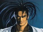  90s black_hair drinking_straw facial_hair haoumaru japanese_clothes male_focus mori_toshiaki official_art realistic samurai_spirits solo stubble 