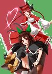  animal_ears bell black_legwear boots braid brown_eyes brown_hair capelet cat_ears cat_tail christmas extra_ears heart highres kaenbyou_rin multiple_girls multiple_tails orange_eyes reiuji_utsuho sakura_yuuya tail thighhighs third_eye touhou twin_braids twintails wheelbarrow wings 