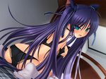  animal_ears ass bed blue_eyes blue_hair blush bra cat_ears duplicate game_cg kneeling lingerie little_busters! long_hair na-ga open_mouth panties purple_hair sasasegawa_sasami solo thighhighs underwear underwear_only very_long_hair 