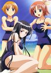  beach breast_hold katou_asa kuroda_rinzu mizugi raimuiro_senkitan sanada_momen sukumizu 