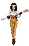  1girl black_eyes black_hair breasts catsuit cleavage female final_fantasy final_fantasy_ix garnet_til_alexandros_xvii gloves highres light_smile long_hair looking_at_viewer solo staff thigh_gap thighs zozo zozo_zone 