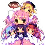  :3 akemi_homura animal_ears biting blonde_hair blue_eyes blue_hair blush cat_ears cat_tail chibi chocolat_(momoiro_piano) commentary_request head_biting kaname_madoka long_hair magical_girl mahou_shoujo_madoka_magica miki_sayaka mouth_hold multiple_girls pink_hair purple_eyes purple_hair red_eyes red_hair sakura_kyouko simple_background smile spoilers tail tomoe_mami twintails two_side_up ultimate_madoka yellow_eyes 