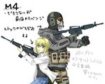  1girl assault_rifle balaclava call_of_duty call_of_duty:_modern_warfare_2 crossover ghost_(modern_warfare_2) gun gunslinger_girl headset m4_carbine rico_(gunslinger_girl) rifle sunglasses tori_(bird_bird) translation_request union_jack weapon 