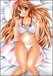  bikini brown_eyes brown_hair long_hair lying nurse original solo stethoscope swimsuit traditional_media undressing yadokari_genpachirou 