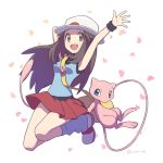  1girl agata_(agatha) bag blue_(pokemon) blue_shirt breasts creatures_(company) game_freak gen_1_pokemon hat medium_breasts mew nintendo pokemon pokemon_(creature) pokemon_(game) pokemon_frlg shirt skirt white_hat 