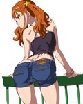  :3 anjou_naruko ano_hi_mita_hana_no_namae_wo_bokutachi_wa_mada_shiranai. ass bare_shoulders bracelet brown_hair butt_crack denim denim_shorts earrings highres jewelry long_hair md5_mismatch short_shorts shorts simple_background solo suna twintails 