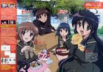  6+girls absurdres artist_request bench bread character_request food highres konoe_fumina melon_bread multiple_girls obentou pheles sakai_yuuji scan school_uniform shakugan_no_shana shana tako-san_wiener text_focus yoshida_kazumi 