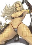  amazon_(dragon's_crown) armlet armor bikini_armor boots circlet dragon's_crown dwarf_(dragon's_crown) elf_(dragon's_crown) feathers gloves green_eyes halberd hashi long_hair muscle polearm solo tattoo thick_thighs thighs weapon wizard_(dragon's_crown) 
