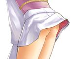  ass clothes_lift from_behind izumi_ako japanese_clothes kasuga_yukihito kimono kimono_lift leaning_forward long_sleeves lower_body lowres mahou_sensei_negima! no_panties obi sash short_kimono simple_background solo white_background white_kimono wind wind_lift 