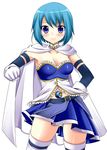  blue_eyes blue_hair cape gloves mahou_shoujo_madoka_magica miki_sayaka panties pantyshot sakura_hanatsumi short_hair solo thighhighs twintails underwear 