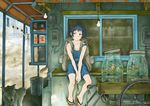  aihara_kaichi backpack bag black_eyes black_hair dog fish highres light_bulb original short_hair sitting solo 