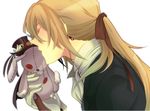  blonde_hair bunny closed_eyes doll earrings gloves hat jewelry kiss long_hair male_focus object_kiss pandora_hearts ponytail semijima_(ftm513) solo stuffed_animal stuffed_bunny stuffed_toy vincent_nightray white_gloves 