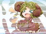  &gt;_&lt; animal_ears bad_id bad_pixiv_id chibi closed_eyes doromizu dress fang green_hair hand_to_own_mouth kasodani_kyouko open_mouth pink_dress screaming solo touhou 