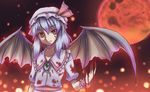  akiyasu bat_wings blood brooch full_moon jewelry moon red_eyes red_moon remilia_scarlet solo touhou wings wrist_cuffs 